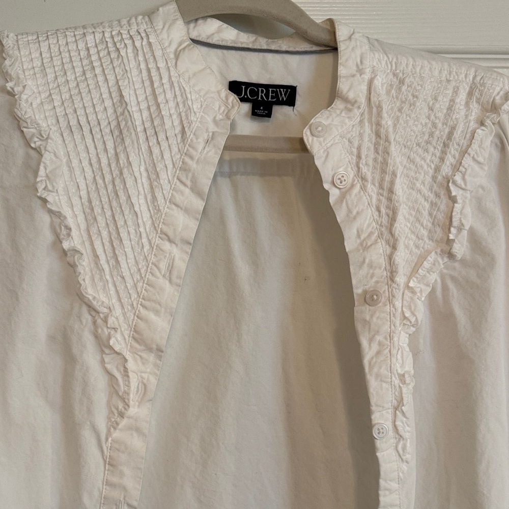J. Crew Cream Ruffled Button-Up Shirt - Picture 2 of 2